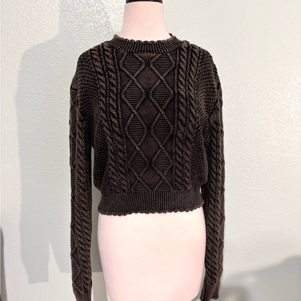 Mystree Women's Cable Knit Sweater - Acid wash black cotton